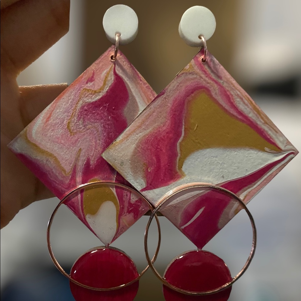 New hand crafted, hand painted, resin and wood earrings!